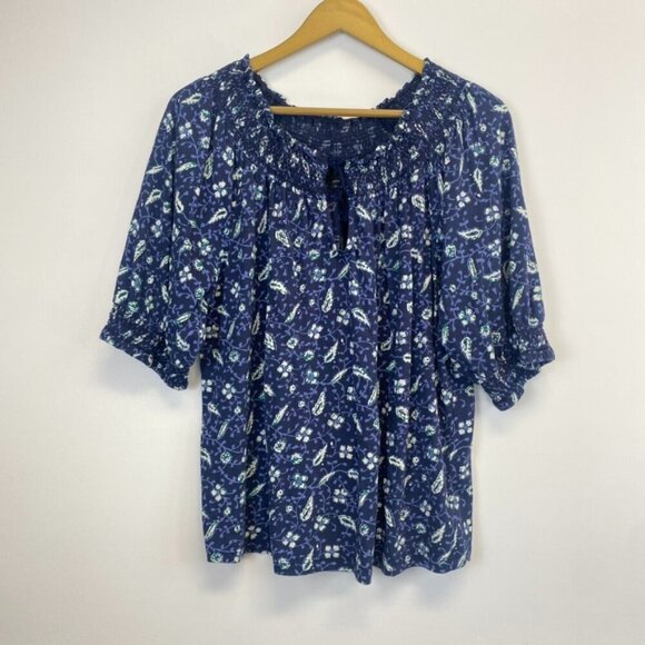 Lucky Brand Blue Floral Peasant Top - Picture 1 of 8